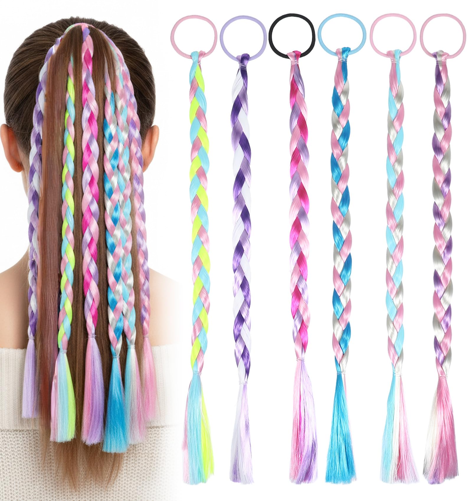 6Pcs Rainbow Ponytail Extension, Colored Hair Accessories for Girls