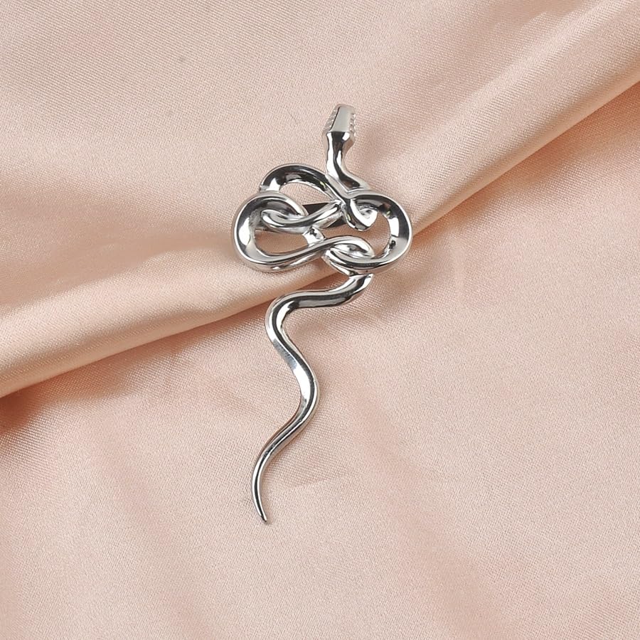Image of Dainty Long Snake Brooch Pin Gothic Simple Sanke Pin Stainless Steel Smooth Snake Collar Pin Coat Suit Accessory Metal Animal Lapel Pin Banquet Badge Pins Backpack Bag Brooches Pin for Women Men