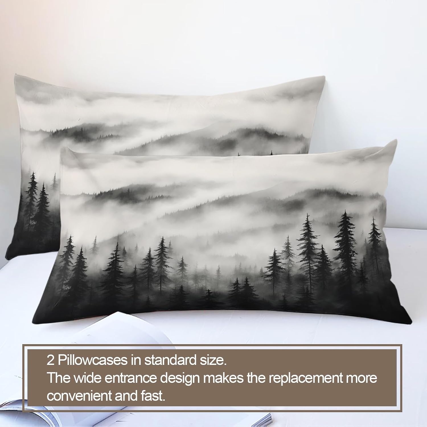 Duvet Cover Twin - Painting Forest Home Decor & Gifts, Natural Scenery Bedding Set, Comforter Cover with 2 Pillow Shams, Microfiber Woodland Jungle Quilt Cover, Zipper & Ties image 3