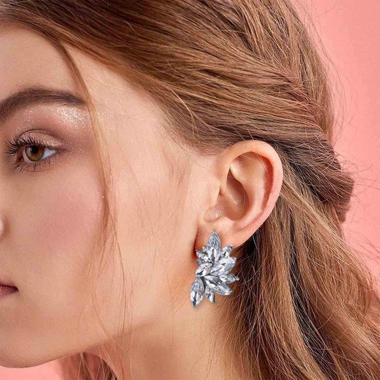 Vintage Crystal Dangle Earrings Silver Cluster Crystal Earrings Sparkly Cz Rhinestone Earrings Marquise Bridal Wedding Earrings Jewelry for Women - Image 7