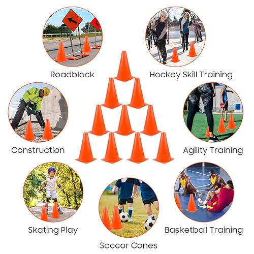 Miniatura 5 de Conos de entrenamiento de fútbol de 9 pulgadas para actividades al aire libre, conos de tráfico naranjas, conos deportivos de plástico