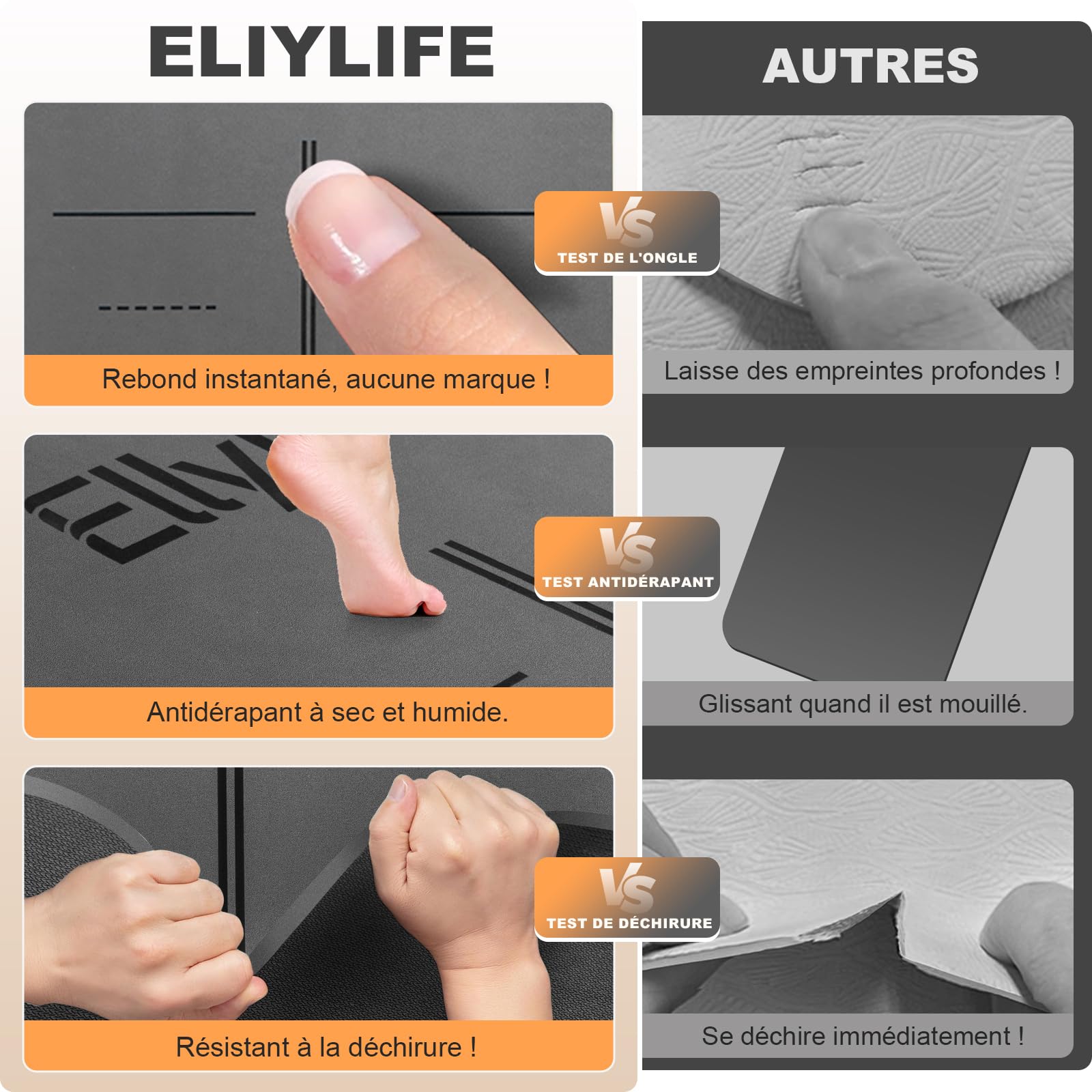 Tapis de Yoga Antidérapant Epais, avec Repères d’Alignement, Caoutchouc Naturel + Eco PU ou TPE, Doux pour la peau, Adhérence Élevée, avec Sangle, Sac à Dos et Emballage Élégant, pour Yoga Pilates