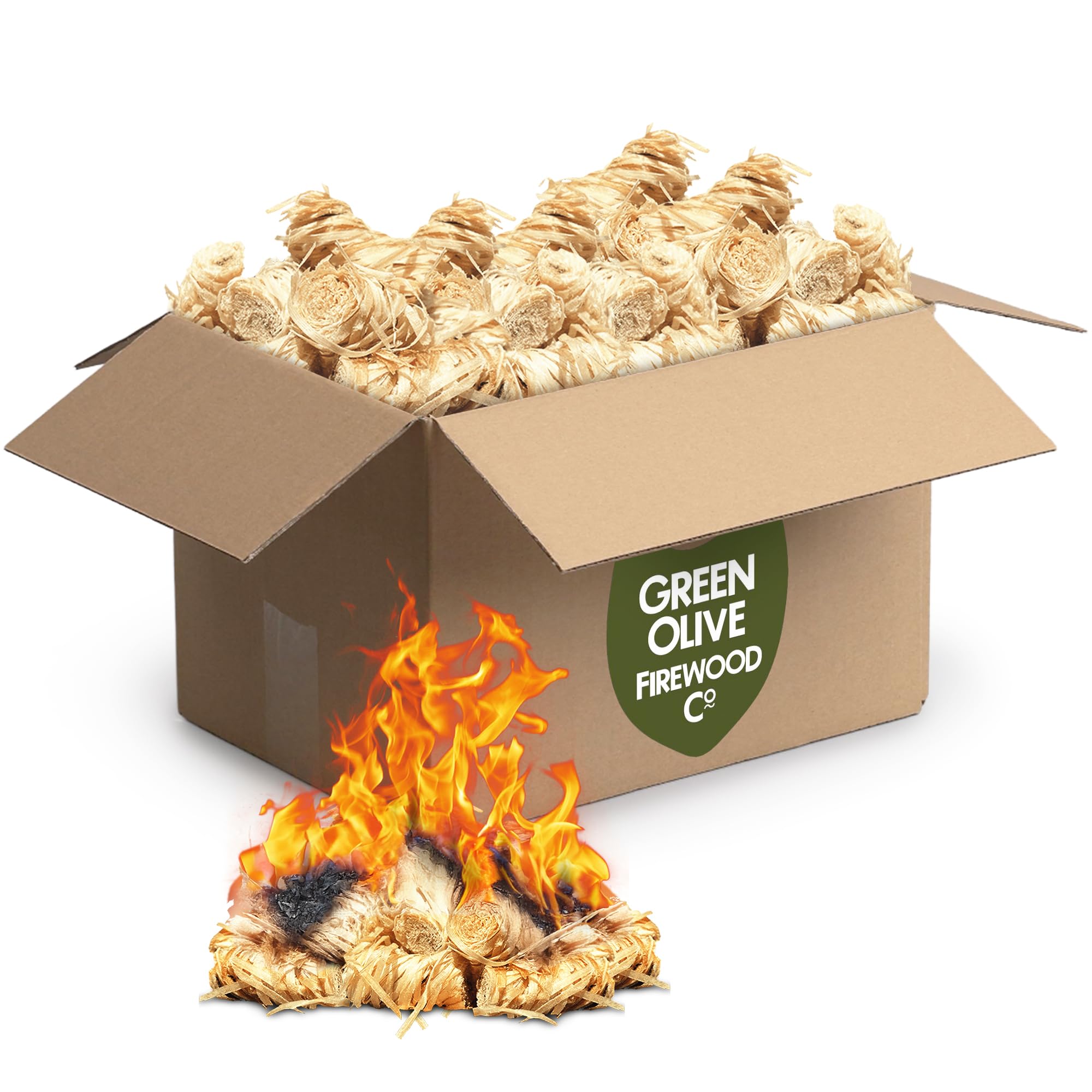 Green Olive Firewood Company - 350 accendifuoco naturali per bruciatori a legna, stufe, forni per pizza, accendifuoco in lana ecologica per accendere barbecue a carbone, campeggio, caminetti