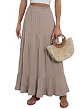 Womens Maxi Skirt Elastic High Waist Swing Tiered A-line Flowy Pleated Boho Beach Vacation Long Skirts