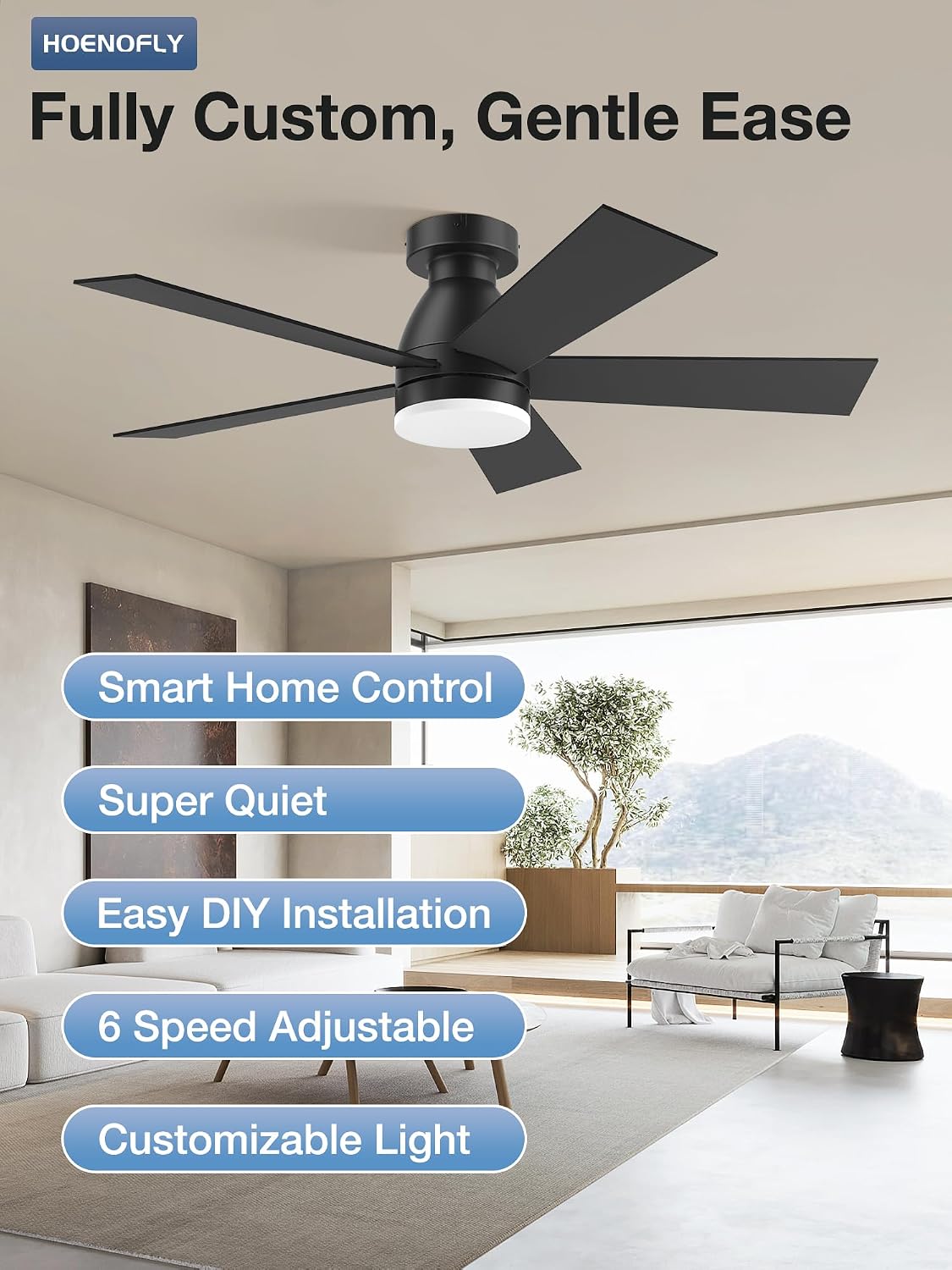 42In Smart Ceiling Fans with Lights Remote,Flush Mount Low Profile Ceiling Fan,Control via Voice/Alexa/App,Outdoor Indoor Use for Modern Small Bedroom,Patio,Black&Brown,6 Speed,Dimmable,5 Blade,Quiet 3 714eoS2sgdL. AC SL1500