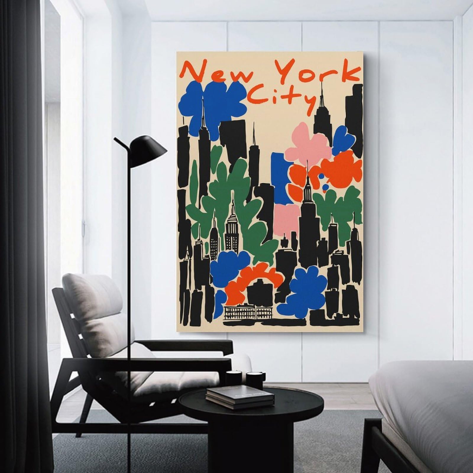 Junmoney Colorful New York City Skyline Illustration Room Decor Wall Art 12x18inch(30x45cm), for Corridors, Hallways Or Apartment Entries, Decorative Wall Art for Narrow Spaces