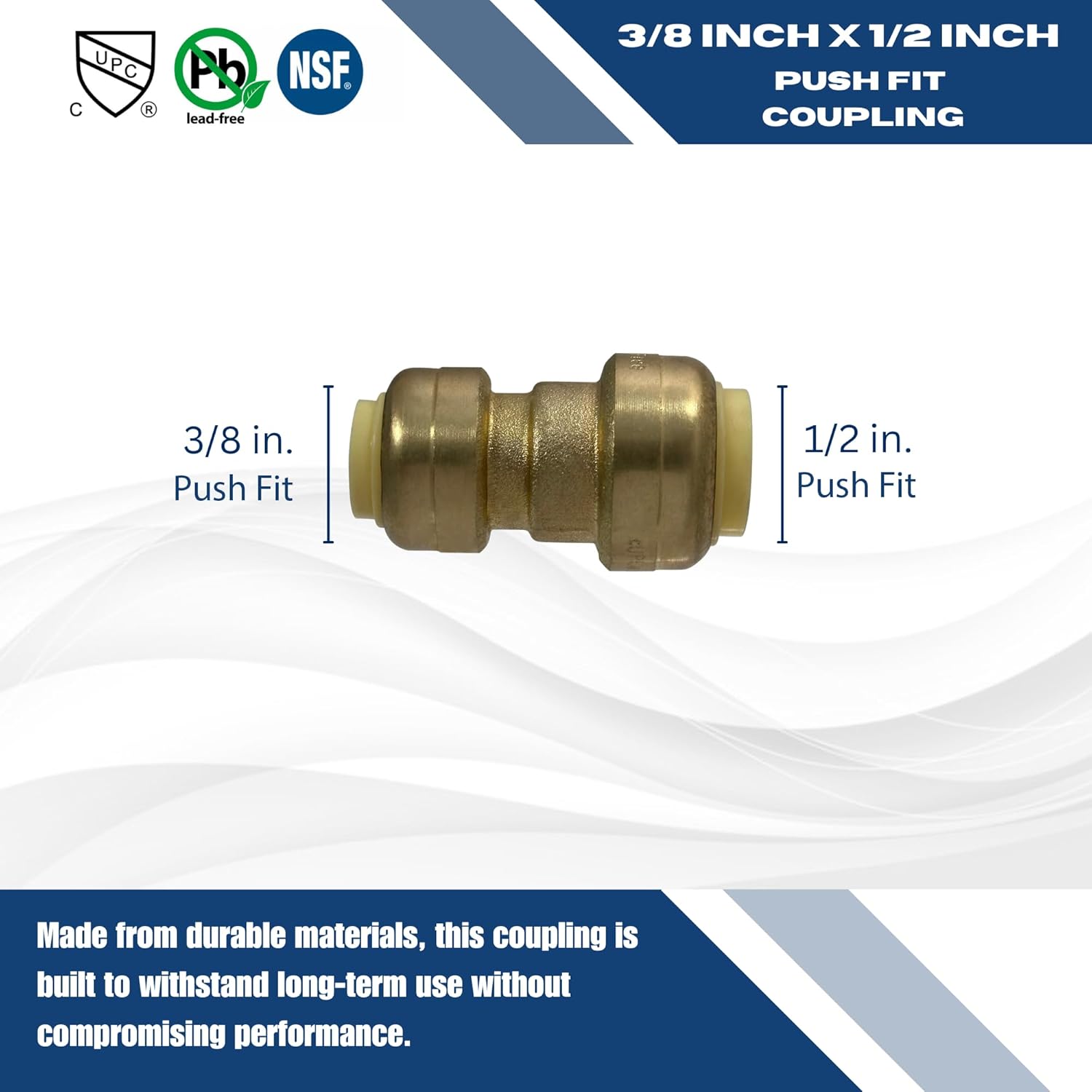 2 Pcs. XFITTING 1/2" x 3/8" Push Fit Reducing Coupling