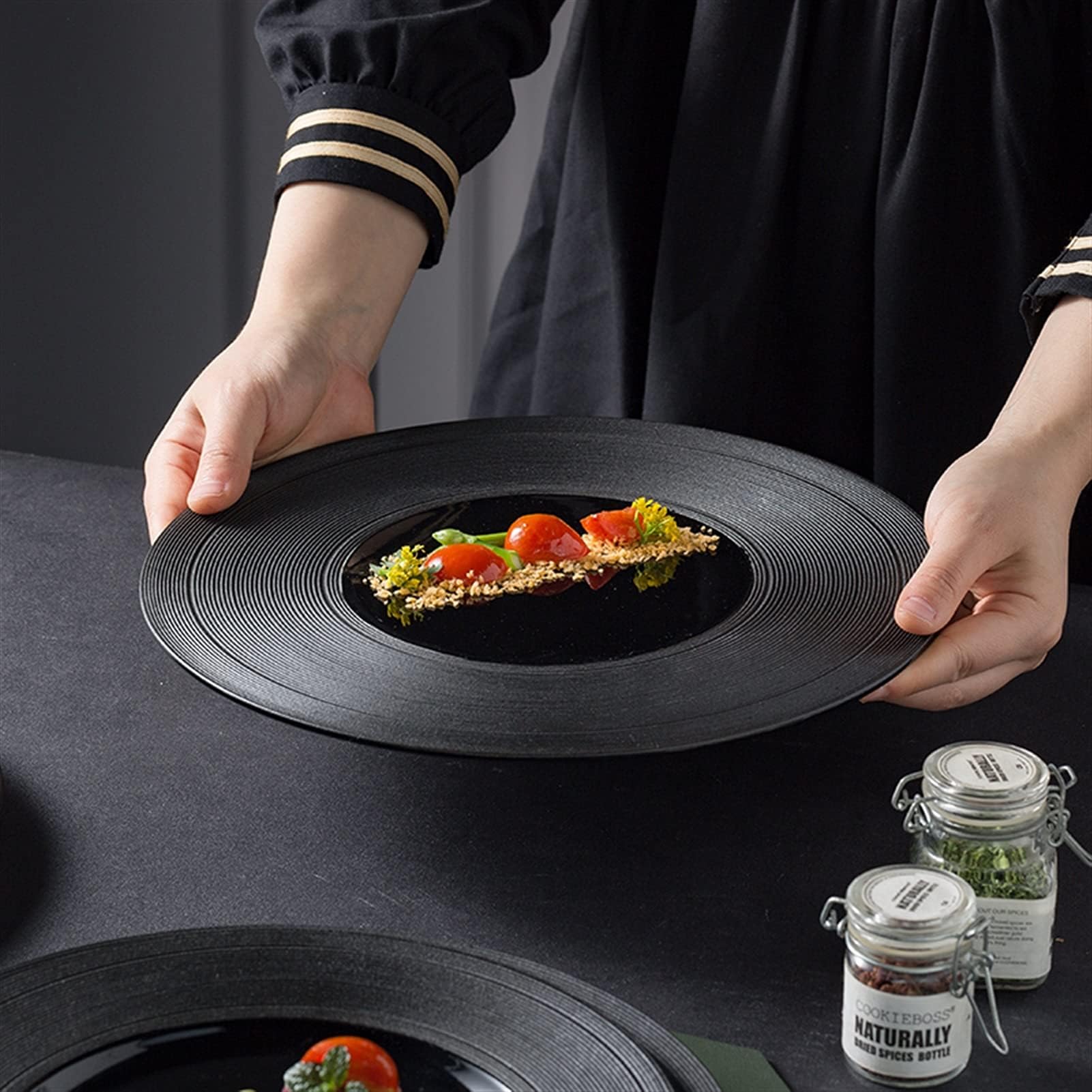 Essteller Nordic Ceramic Western Steak Pasta Plate Hotel Creative Premium Dinner Plates Haushaltsmattes schwarzes Geschirr 12 Zoll(12 Inches-02)