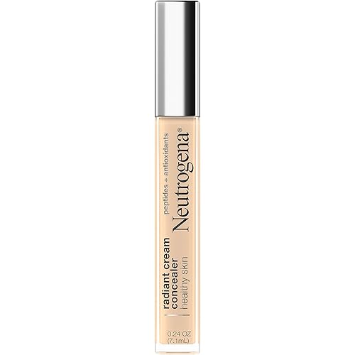 Neutrogena Healthy Skin Radiant Brightening Cream Concealer with Peptides & Vitamin E Antioxidant, Lightweight Perfecting Concealer, Non-Comedogenic, Ivory Light 01 with neutral undertones, 0.24 oz