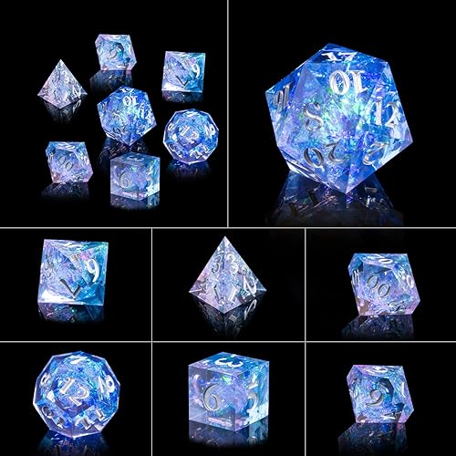 Miniatura 9 de DND - Juego de dados de resina con borde afilado, hecho a mano, 7 piezas poliédricos RPG MTG D&D con estuche de regalo (amarillo)