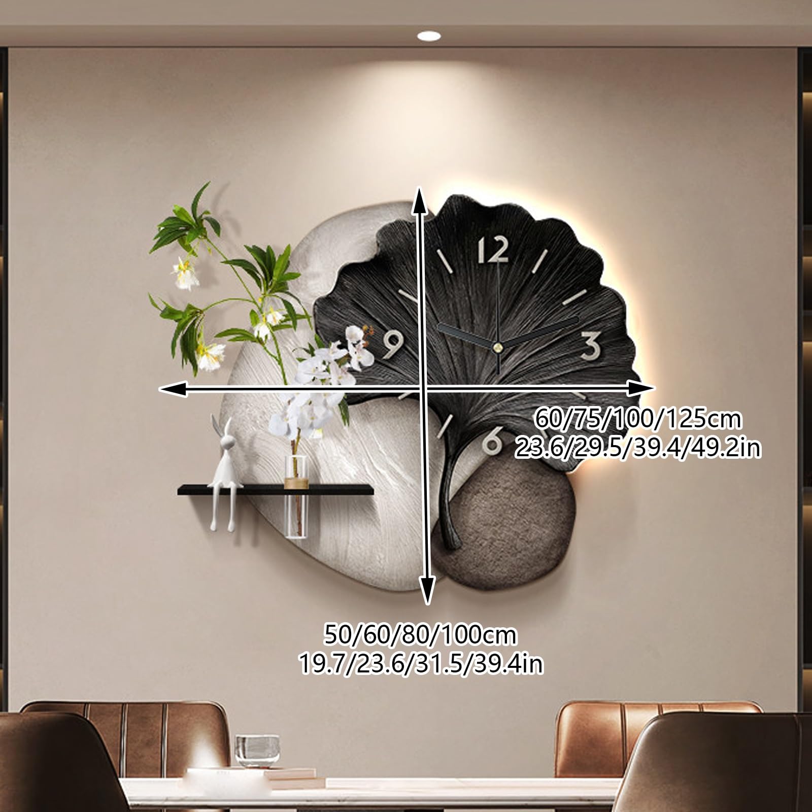 Orologio da parete 3D con luce LED, silenzioso, moderno, decorazione per la casa per soggiorno, camera da letto e ufficio, alimentatore plug-in, 60 x 50 cm / 23.6x19.7in