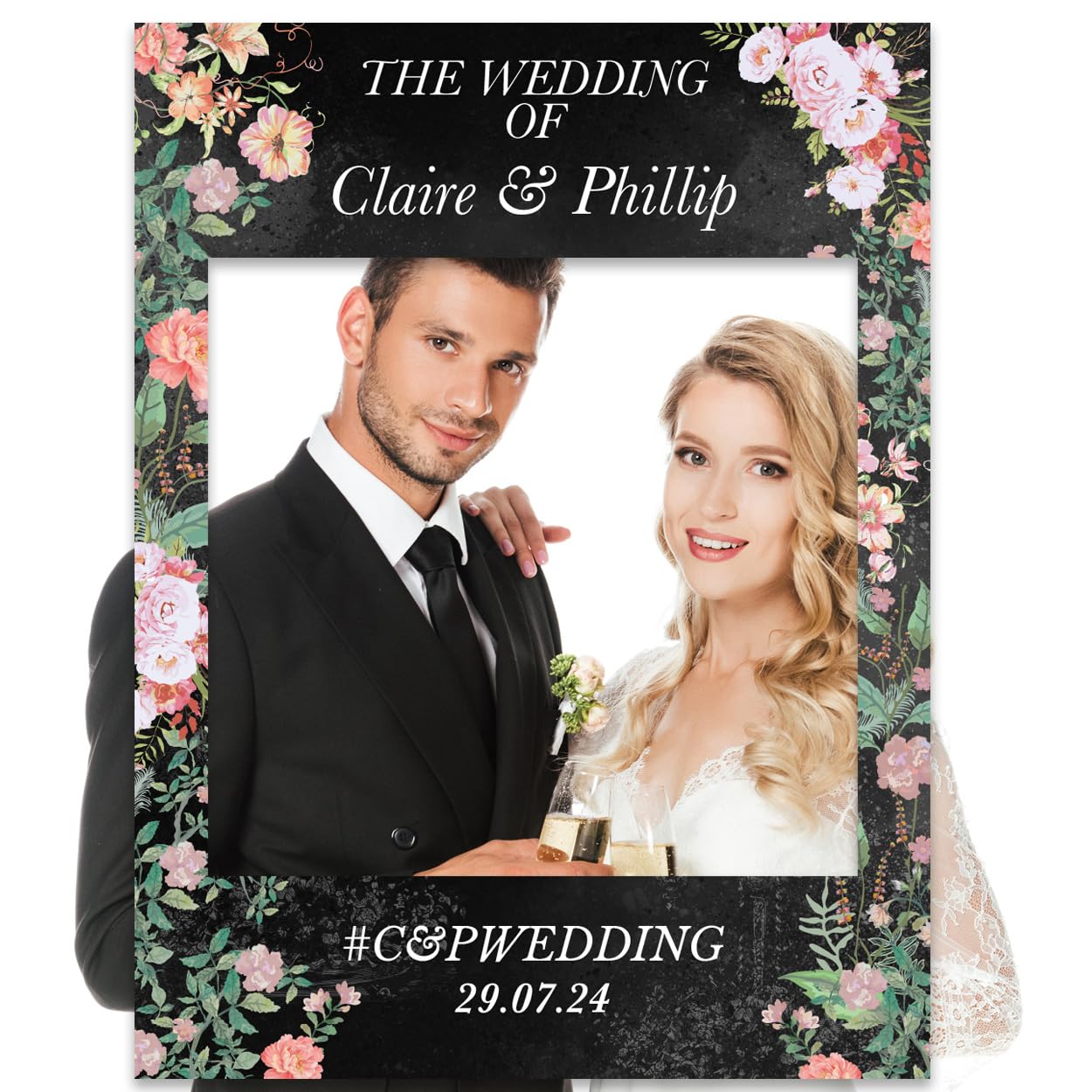 Paper Themes Wild Roses Personalised Wedding Selfie Frame Photobooth Prop Decoration (Wild Roses)