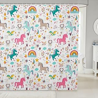 Kids Unicorn Shower Curtain Cartoon Dinosaur Bath Curtain Kawaii Wildlife Animal Bathroom Sets Accessories Boys Girls Colorful Cute Starry Sky Room Decor Gift Cute Shower Curtain 72" W x 72" L