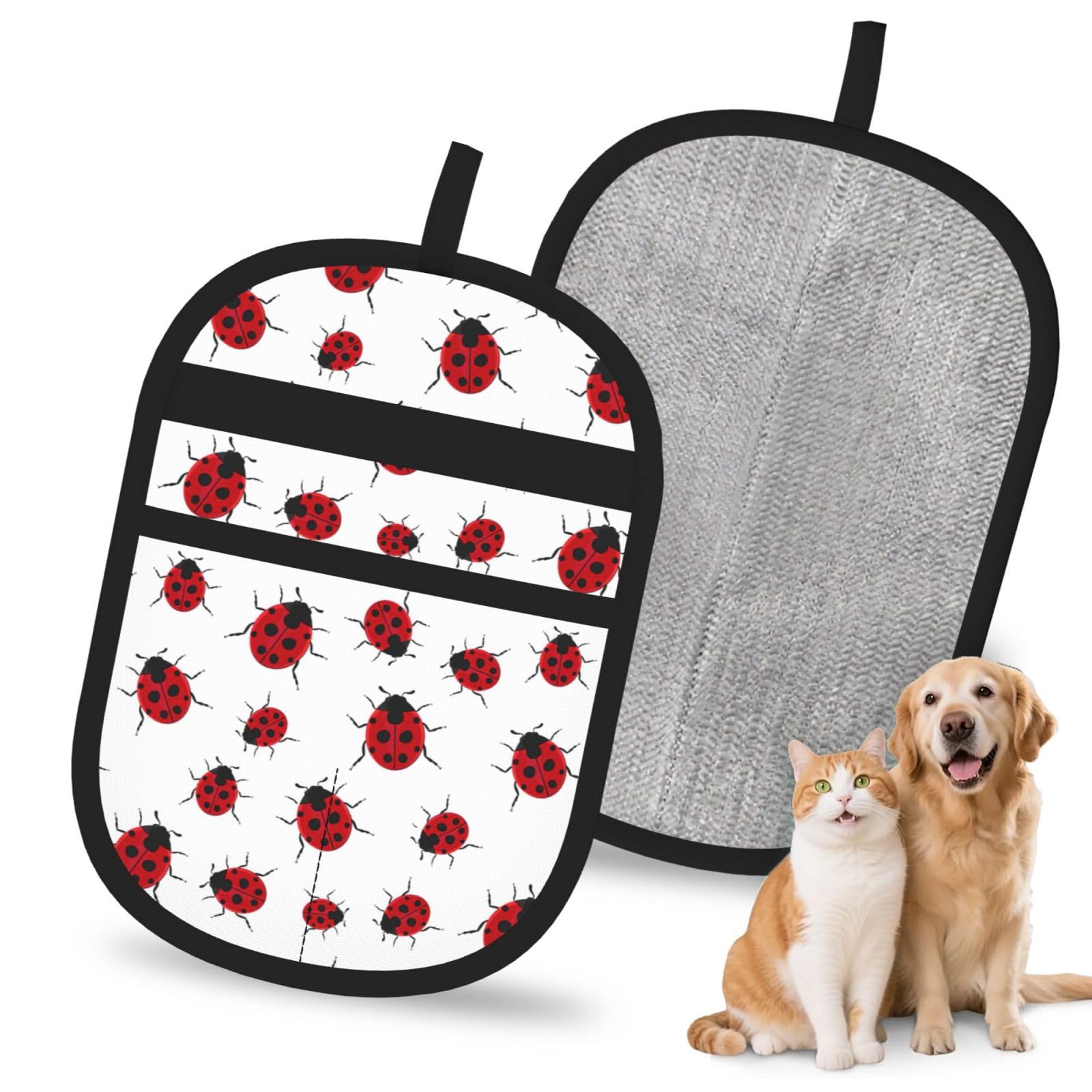 Ladybug Print Pet Hair Remover Gloves Grooming Cleaning Accessory Reusable Deshedding Tool