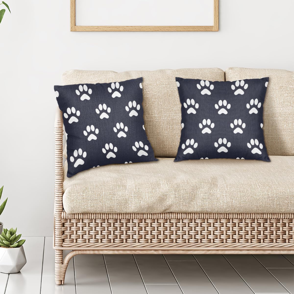Black White Paw Print Throw Pillow Covers 20x20 Inch for Living Room Couch Bed Sofa Square Cushion Case Dog Paw Throw Pillow Cover Farmhouse Boho Home Decor