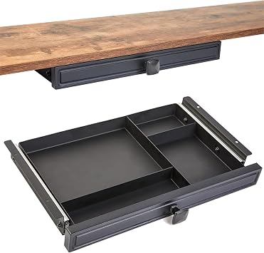 GOME Under Desk Slide out Pencil Drawer with Space Divider Design for Storing Pencil and Office Accessories, Underdesk Pull out Tray Organizer Mounted for Sit Stand Workstation