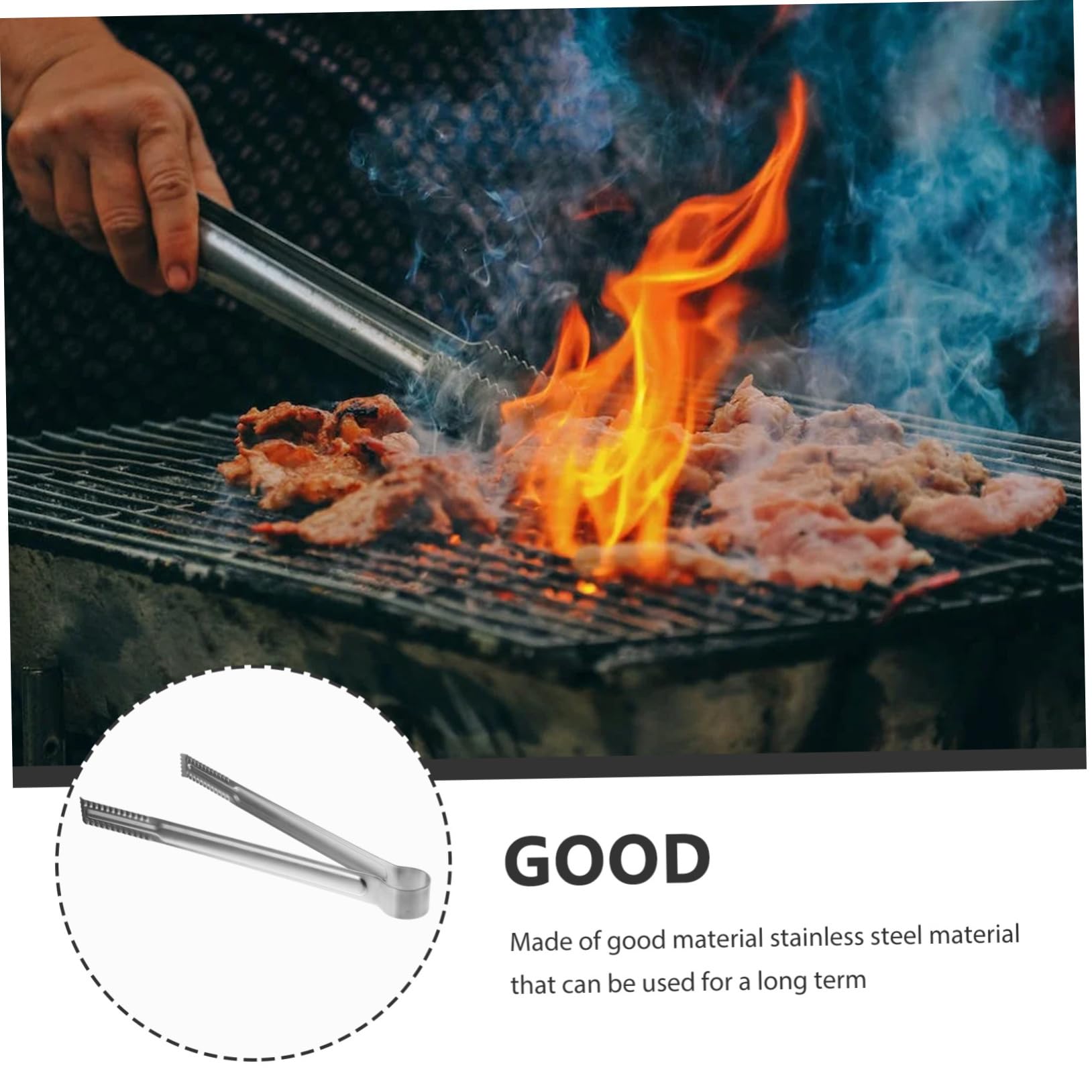 Cabilock 1Pc Stainless Steel Barbecue Tong Clip Ergonomic Kitchen Gadget for Cooking Baking Serving Versatile Food Tong for Restaurant Hotel Buffet Home Use Silver