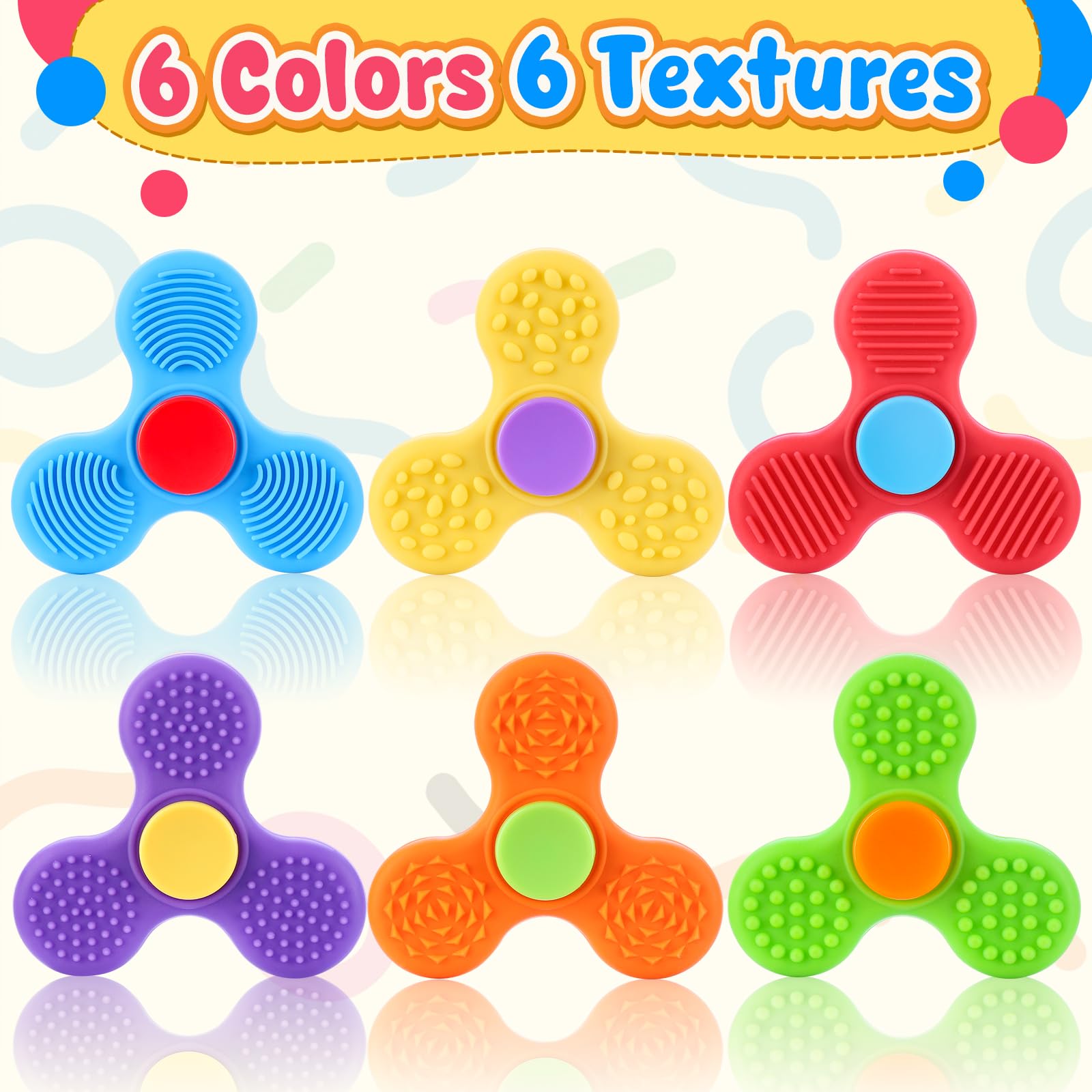 MACALOCA Sensory Fidget Spinners for Kids & Adults, Textured Finger Fidgets 6 Pack - Image 3
