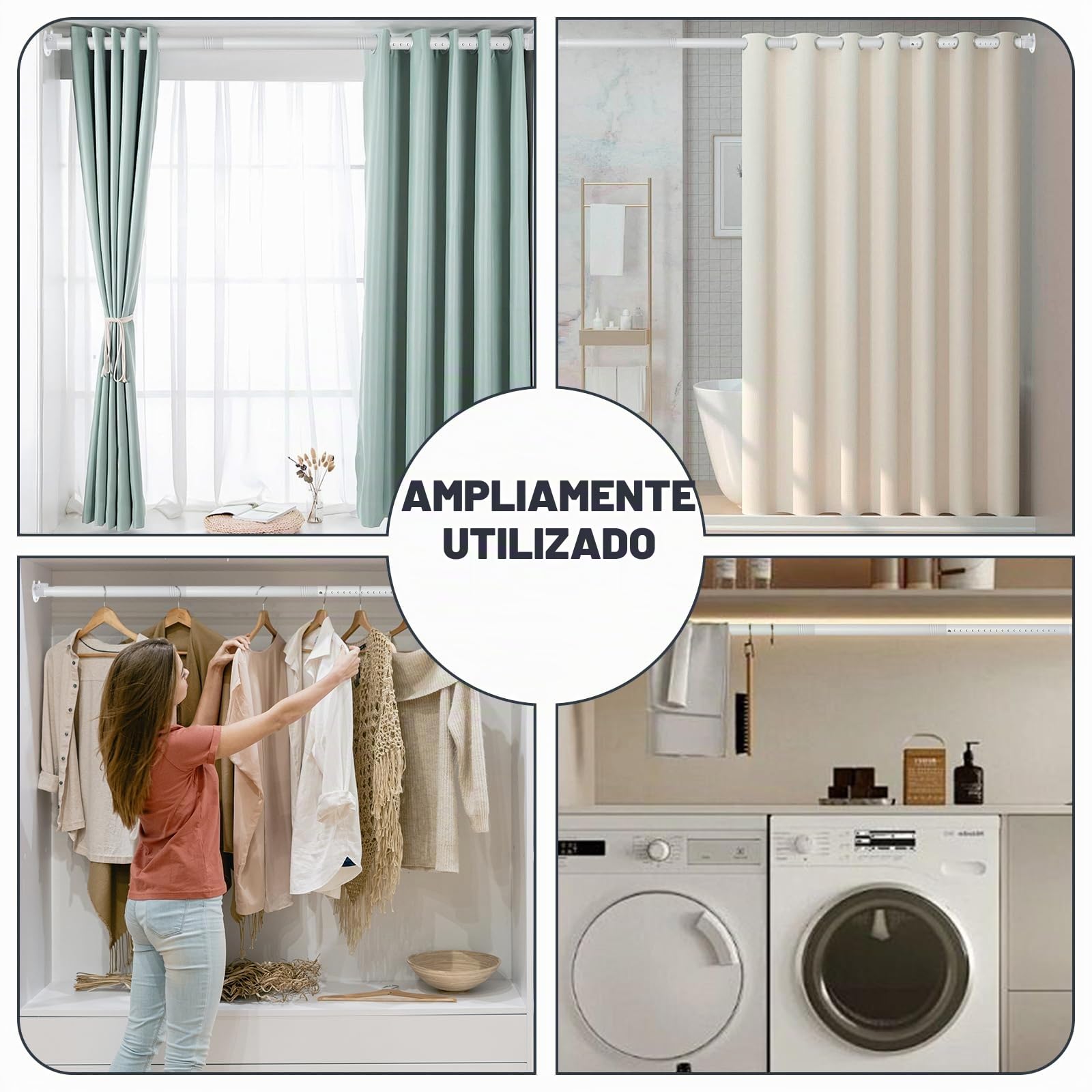6J - Barra extensible para ropa, 40-248 cm, color blanco, con 2 piezas en forma de U, para armarios, lavanderías y caravanas