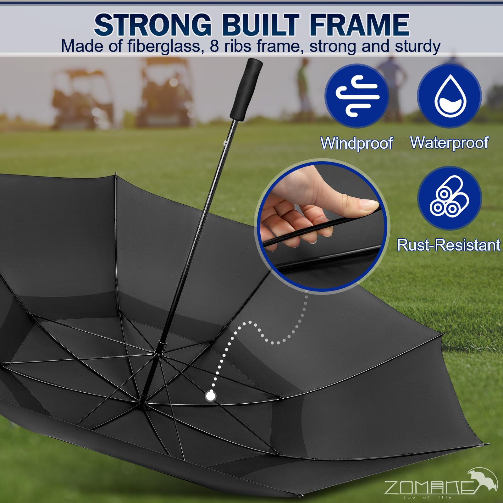 ZOMAKE Parapluie de Golf Extra Large,80 Pouces Grande Taille Ombrelle Resistant au Tempete,Double Canopée Golf Umbrella Solide pour Hommes et Femmes