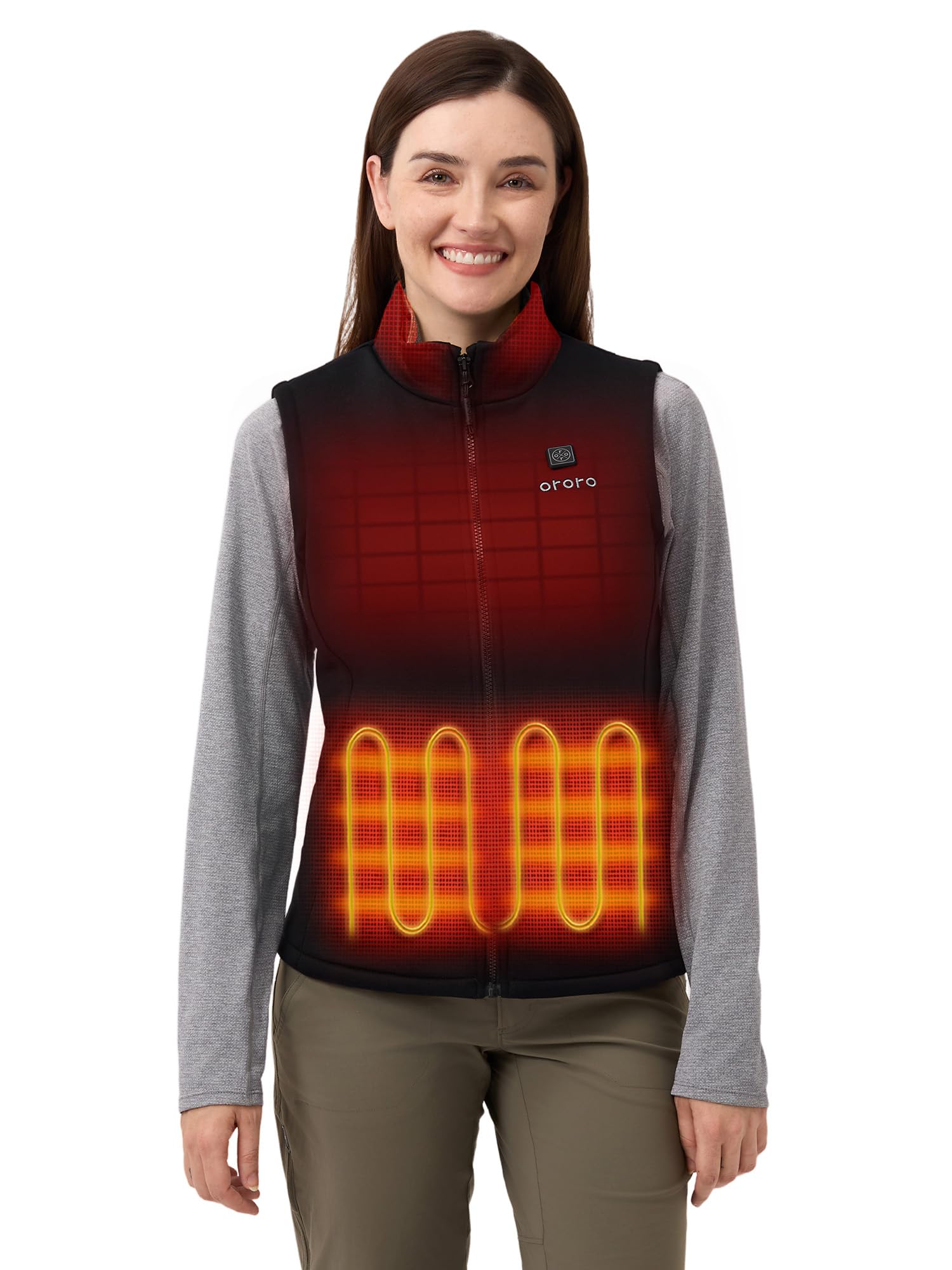 ORORO Upgraded Women's 4-Zone Heated Fleece Gilet with Heated Collar, Electric Heated Vest Base Layer with Power Bank (Neutral Black,M)