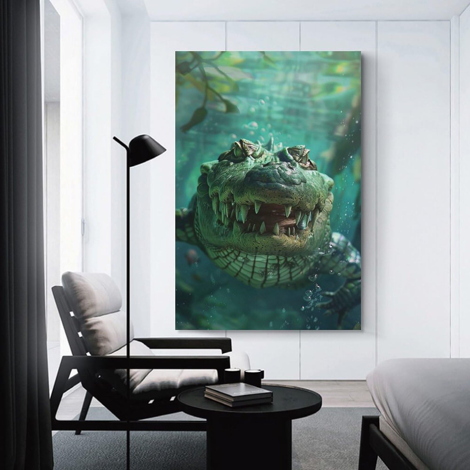 Junmoney Crocodile Wall Art Print 24x36inch(60x90cm), for Living Spaces, Bedrooms Or Relaxed Rooms, A Home Accent with Warm Character
