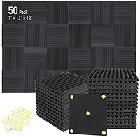 Focusound 50 Pack 1" Acoustic Foam Panels - Soundproofing Wedge Panels with 300 Adhesive Strips for Studio, Home Office Noise Control