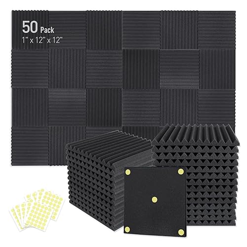 Focusound 50 Pack Acoustic Foam Panels 1" x 12" x