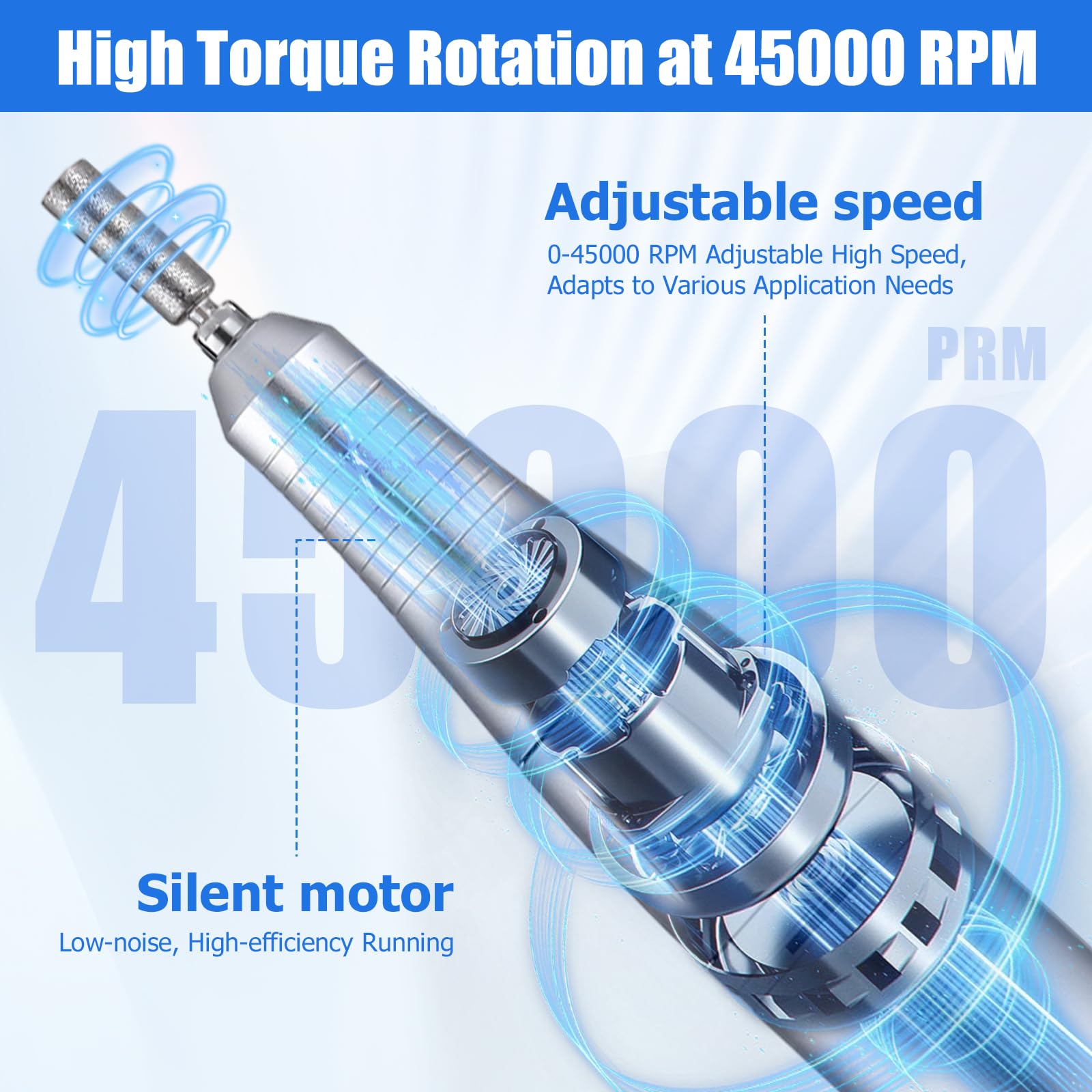 Ponceuse pour Ongles Professionnel 45000 tr/min Vitesse Réglable F/R Electrique Rechargeable avec 6 Embouts et Affichage de LCD Puissante Silenceuse pour Manucure Pédicure Salon, Usage Maison