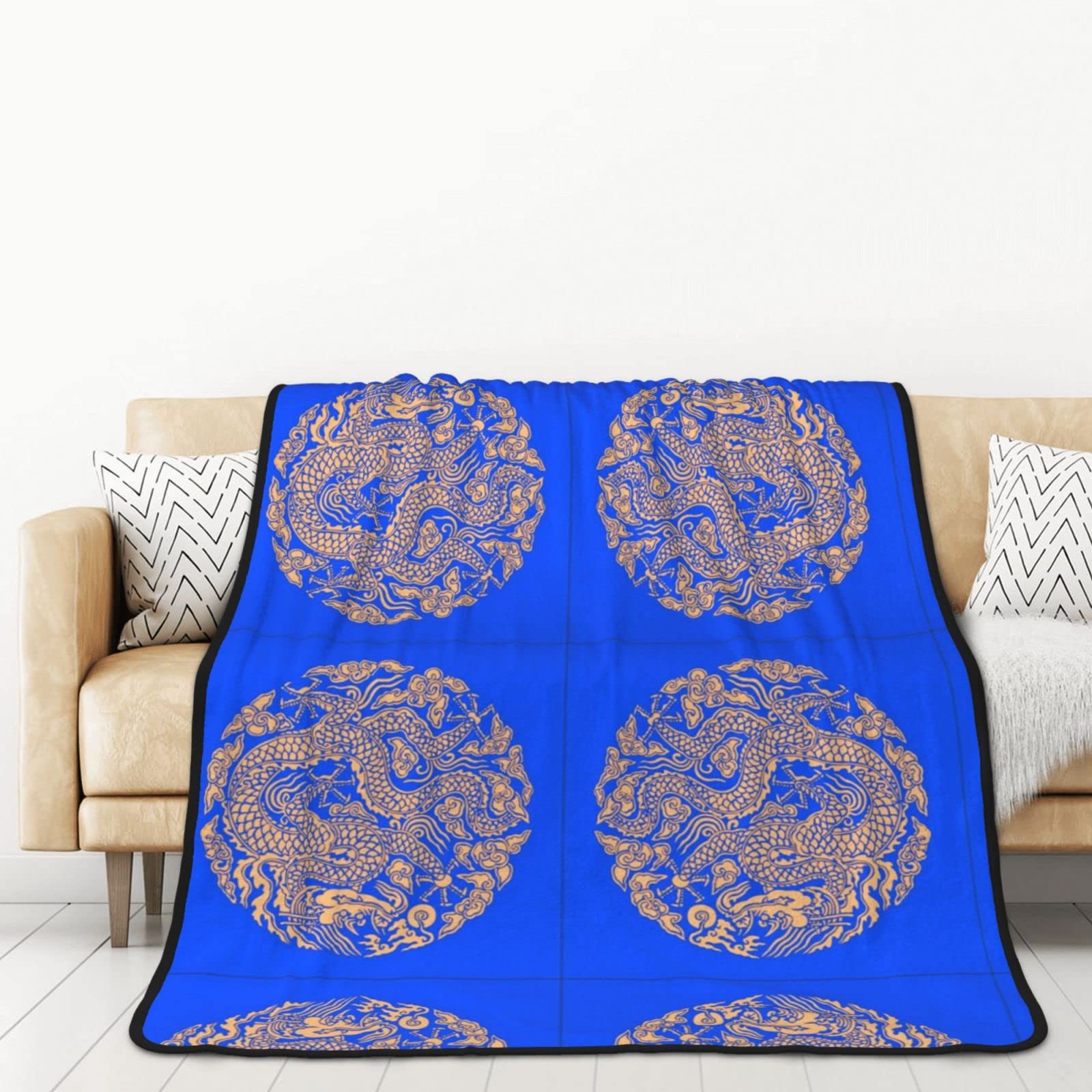 Couverture flanelle dragon chinois douce et chaude toutes saisons