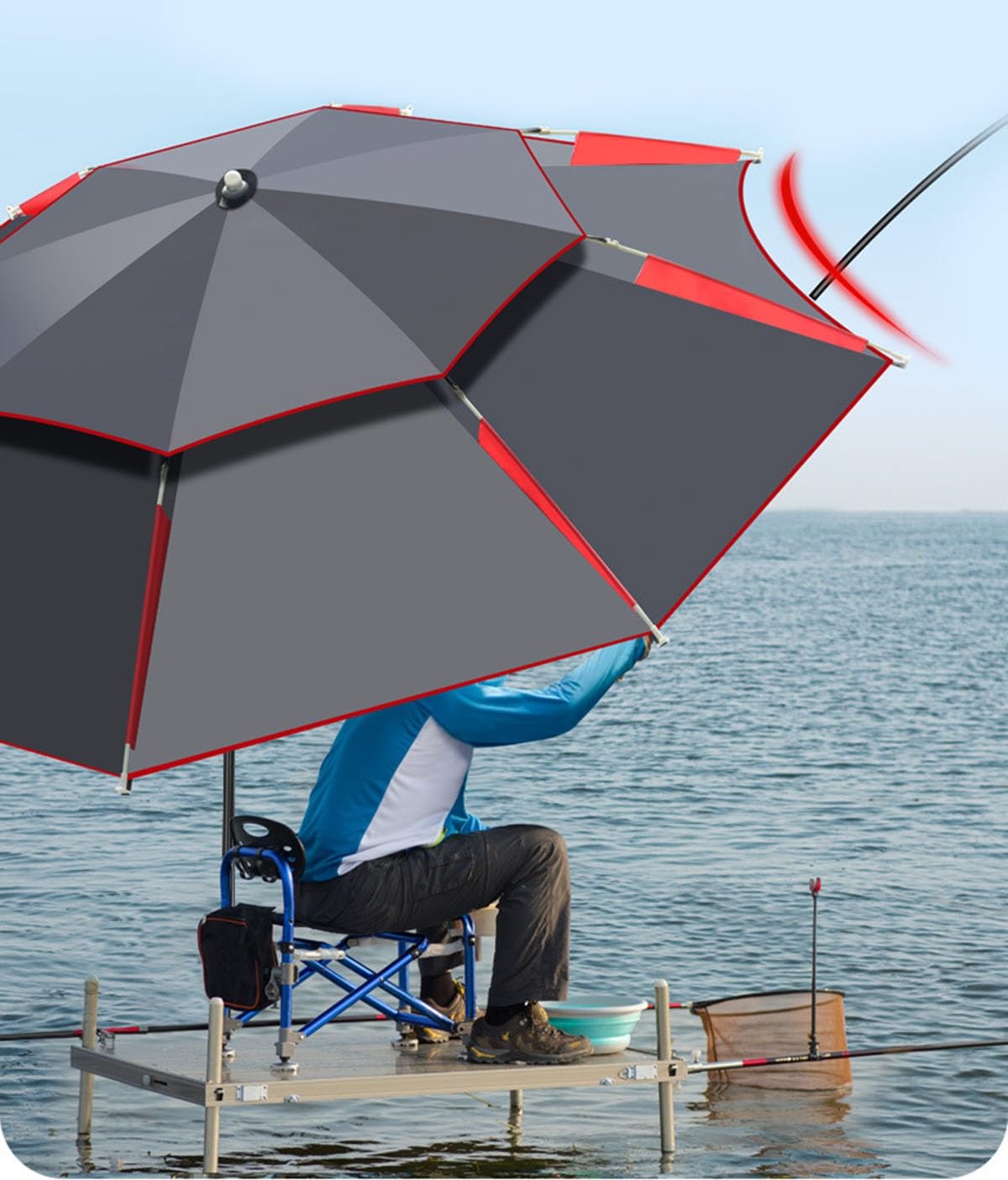 Sombrilla de pesca Exterior Sombrilla de Playa portátil, Parasol Jardín de inclinable Rotación De 360° Protección UV Paraguas, para Junto a la Piscina Cámping