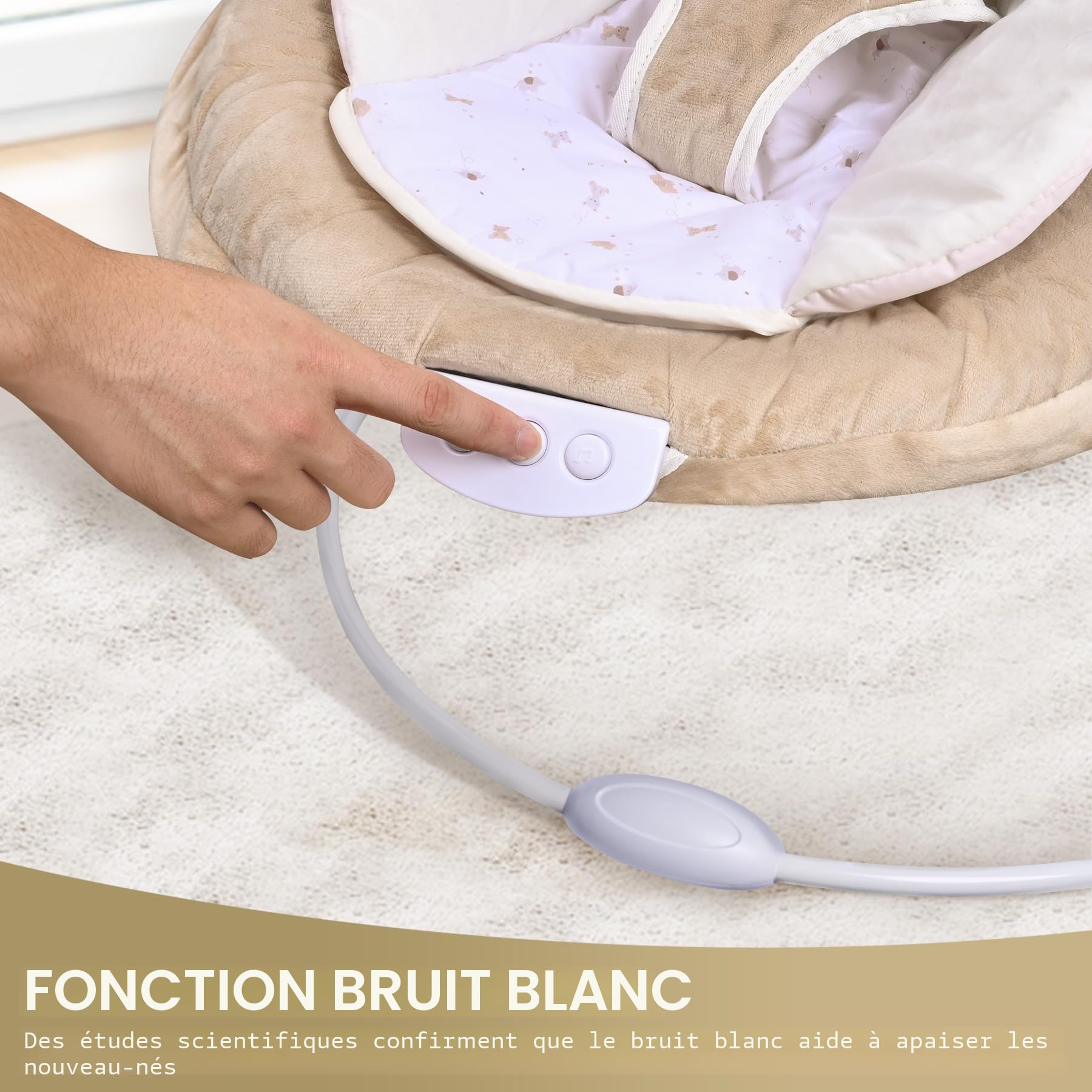 LADIDA Transat pour bébé rembourré en peluche avec vibrations et mélodies apaisantes, bruit blanc, barres de jouets amovibles avec jouets mignons 0m+ Marron (078)