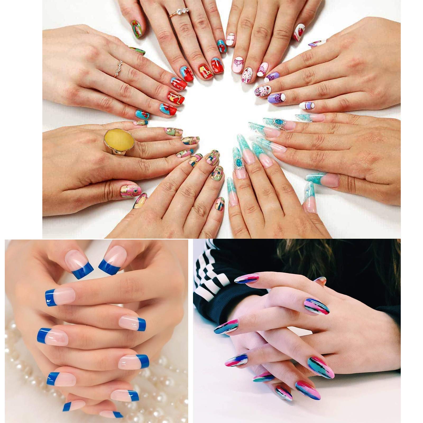 Silicona Mano de Práctica de Uñas, Modelo de Práctica de Mujer Mano Artificial Flexible y Suave Uñas Arte Modelo Hembra Silicona Maniquí Manos con 200 piezas Puntas de Uñas