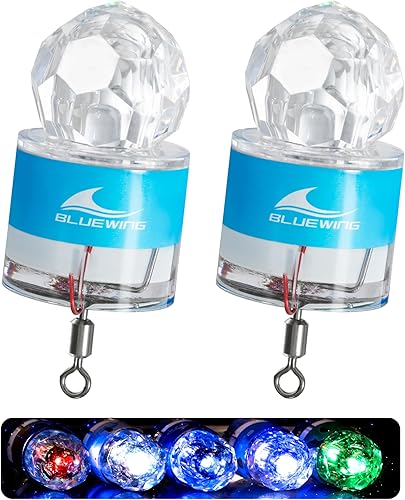Vista 22 de BLUEWING Luces LED de pesca de diamante, luces de caída profunda, intermitente subacuático, activación de agua, señuelos de pesca con iluminación