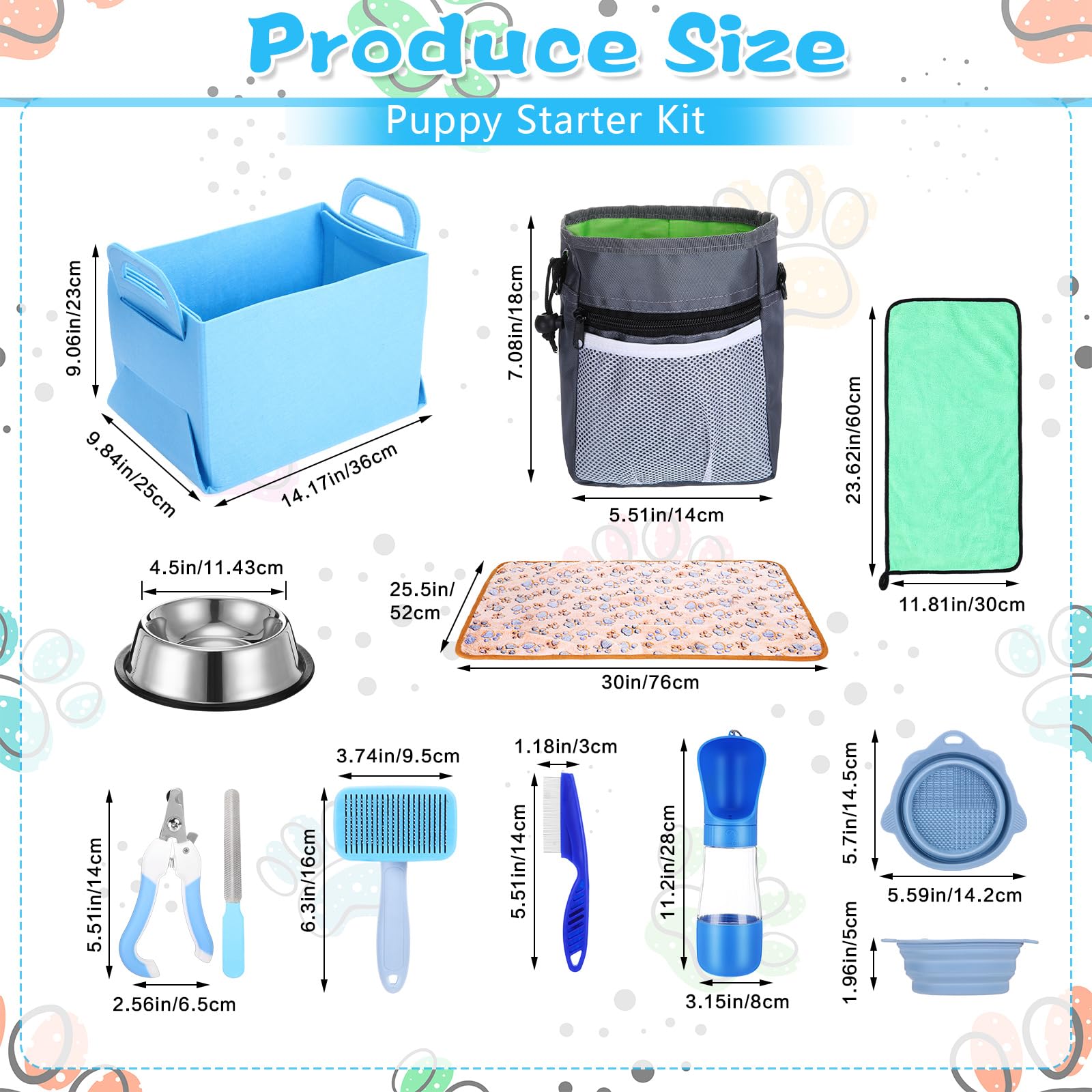 65 Pcs Puppy Supplies Starter Kit Small Dog Essentials Includes Dog Leash, Toys, Bowl, Brushes, Water Bottles, pet Blankets Puppy Accessories for New Welcome Gift Supplies(Cool,Blue) - image 2