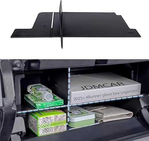 JDMCAR Organizador de guantera compatible con accesorios Toyota 4Runner 2025 2026, ABS de materiales negros, inserción de almacenamiento de
