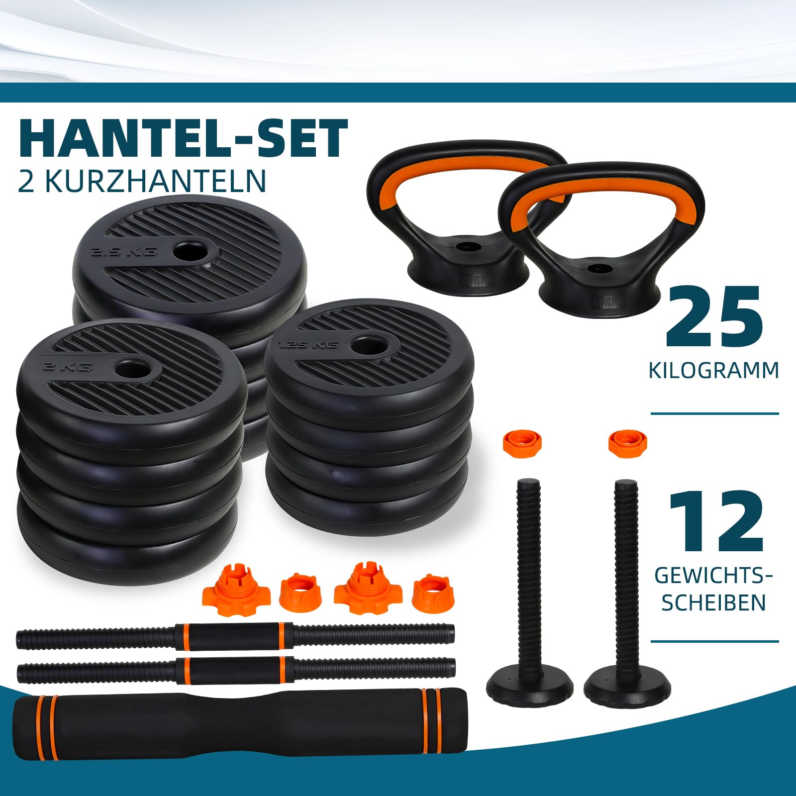 CCLIFE Zestaw 2 hantli regulowanych, 20, 30 kg, 40 kg, profesjonalny hantel z łączącą rurą stalową
