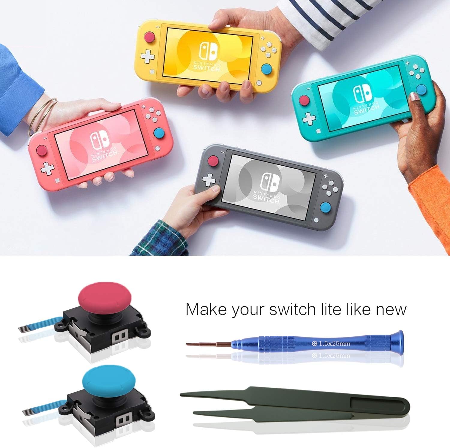 Replacement Joy Stick Compatible with Switch lite, Joystick Replacement Compatible with Switch lite and Repair Tool Kit for Switch lite - 2 Pack (Blue Red) : Video Games