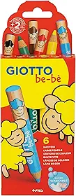 GIOTTO BEBE Lápis de Cor Jumbo Estojo com 6 Cores + 1 Apontador, Aquarelável