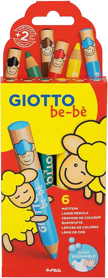 GIOTTO BEBE Lápis de Cor Jumbo Estojo com 6 Cores + 1 Apontador, Aquarelável