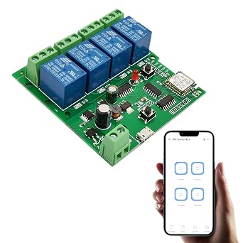 Jane Eyre 4 Channel WiFi instantaneous Jog Relay self-Locking Switch Module DIY Garage Door Switch Module Ewelink APP Control, Compatible with Alexa Goolge Assistant
