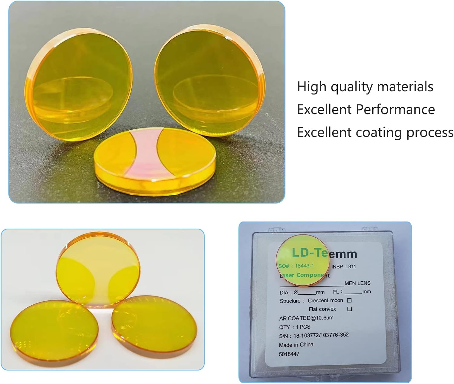 LD-Teemm CO2 Laser Focus Lens, 19mm Diameter, 50.8mm Focal Length, CVD ZnSe Material, For CO2 Laser Cutting Engraving 40W-150W Machine
