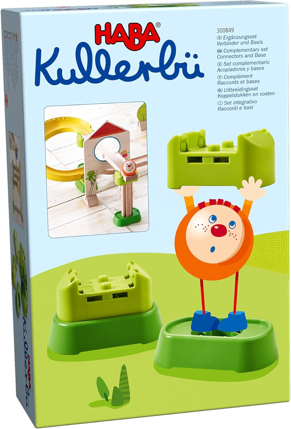 HABA Ball Run Expansion Set, Kullerbu Connectors and Base Building Set for Elevated Marble Runs and Tracks - 8 Piece STEM Toys Accessory Set