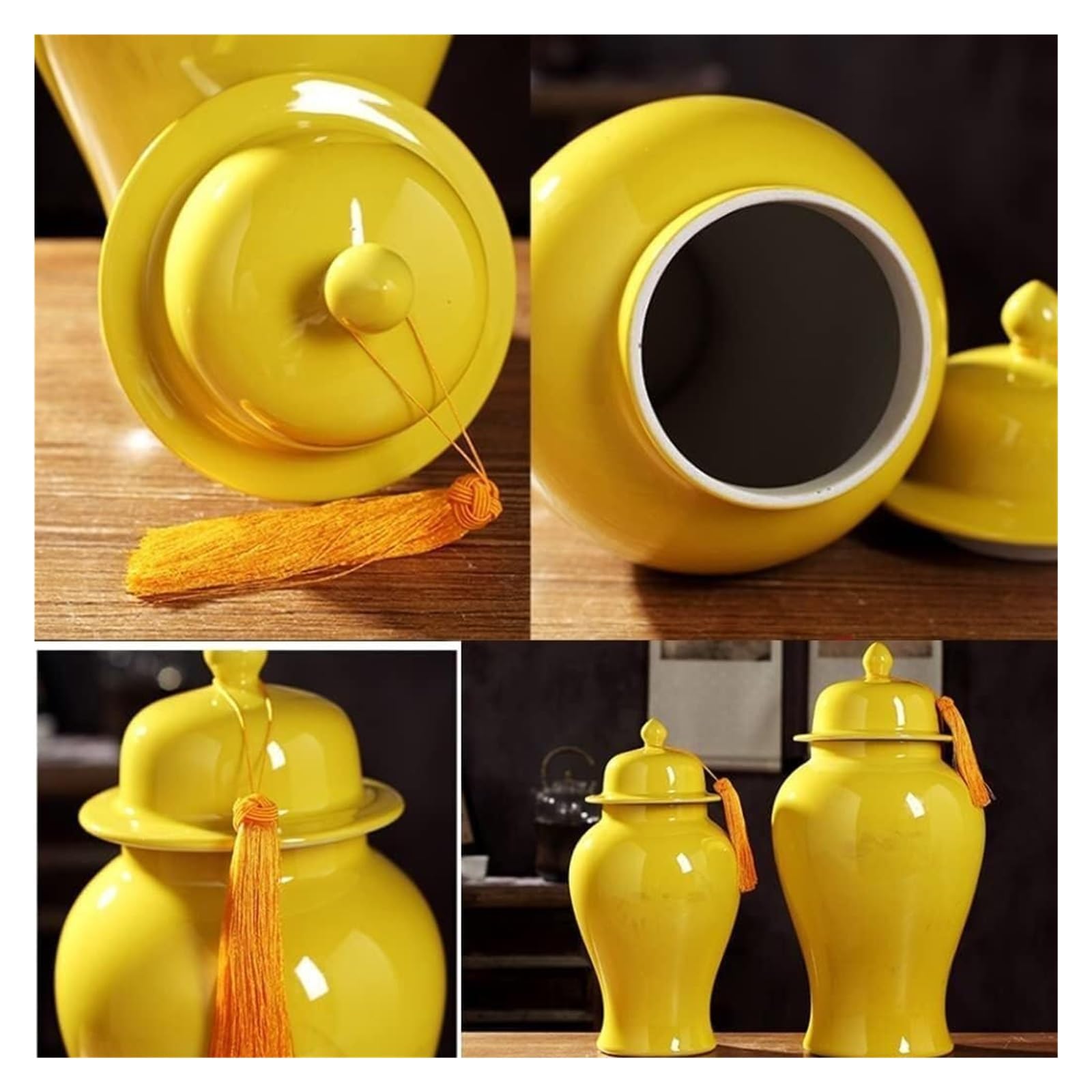 Wazon ceramiczny wazon słoik imbirowy wazon słoik na kwiaty ceramiczny słoik imbirowy z pokrywką żółte porcelanowe słoiki słoik na świątynię z pokrywkami wazon na kwiaty (szary wilk 18,5 x 35