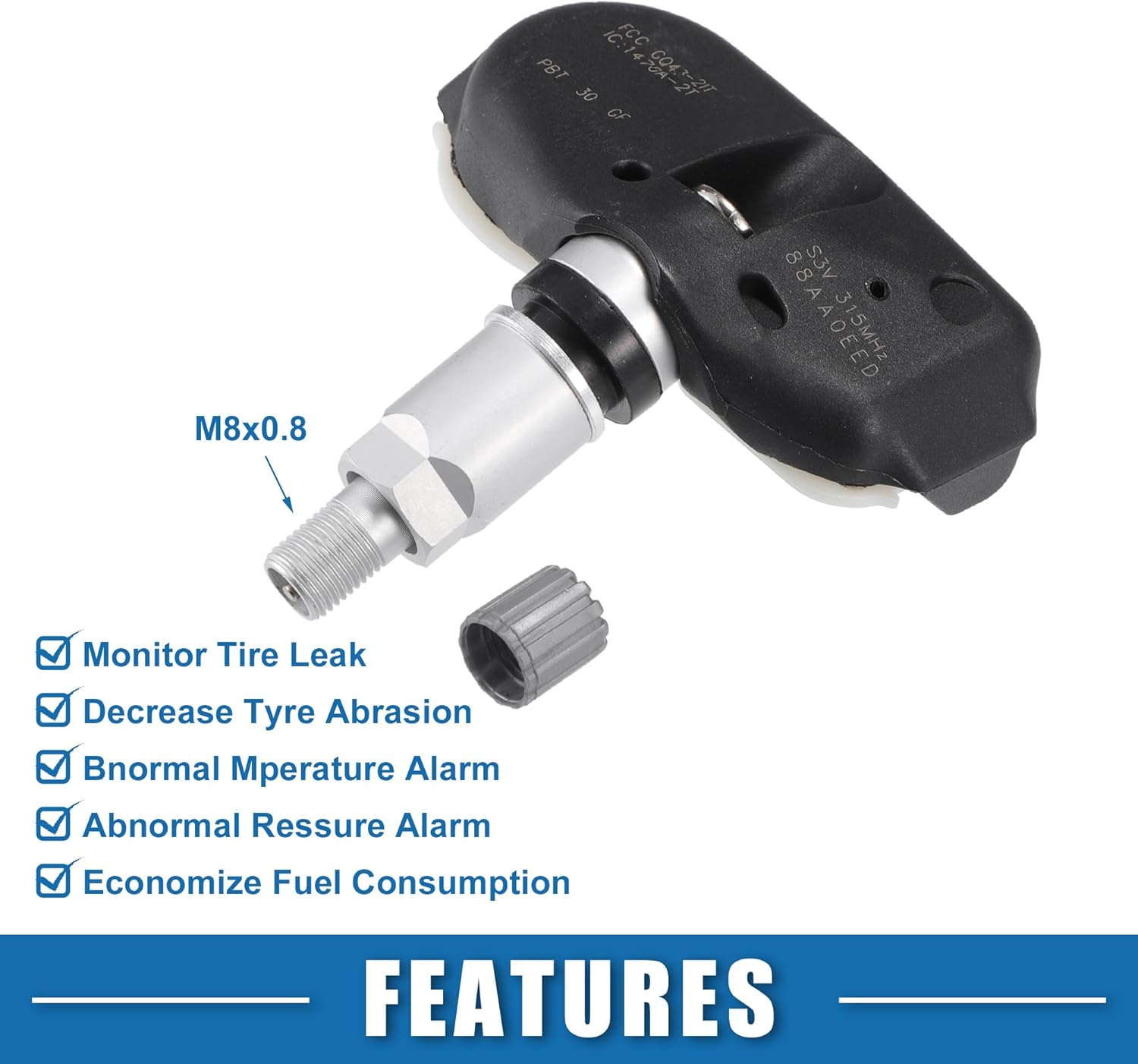 Tire Pressure Sensor TPMS No.06421SCVA00 for Honda Element 2007 2008 Metal Silver Tone (Set of 4)