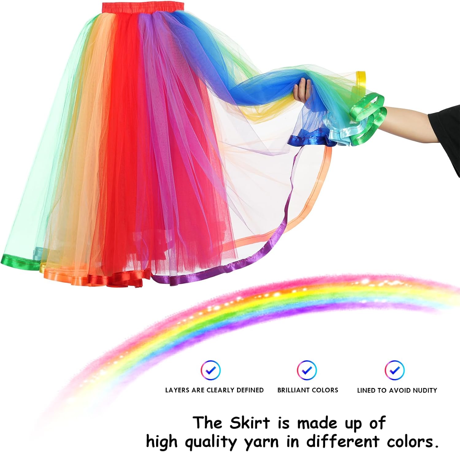 Rainbow Tutu Womens, Rainbow Skirt Rainbow Puffy Tutu Layered Tulle Petticoat Skirt for Adults Party Performances Skirts Halloween Clothes for Women - Image 4