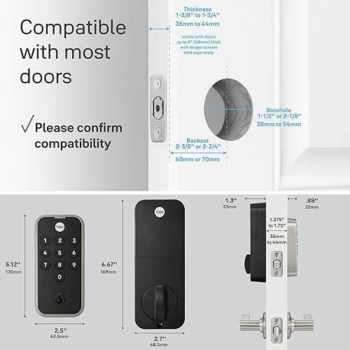 Miniatura 7 de Yale Cerradura de puerta delantera del cerrojo del teclado del código del níquel satinado para la entrada sin llave, YED210-NR-619