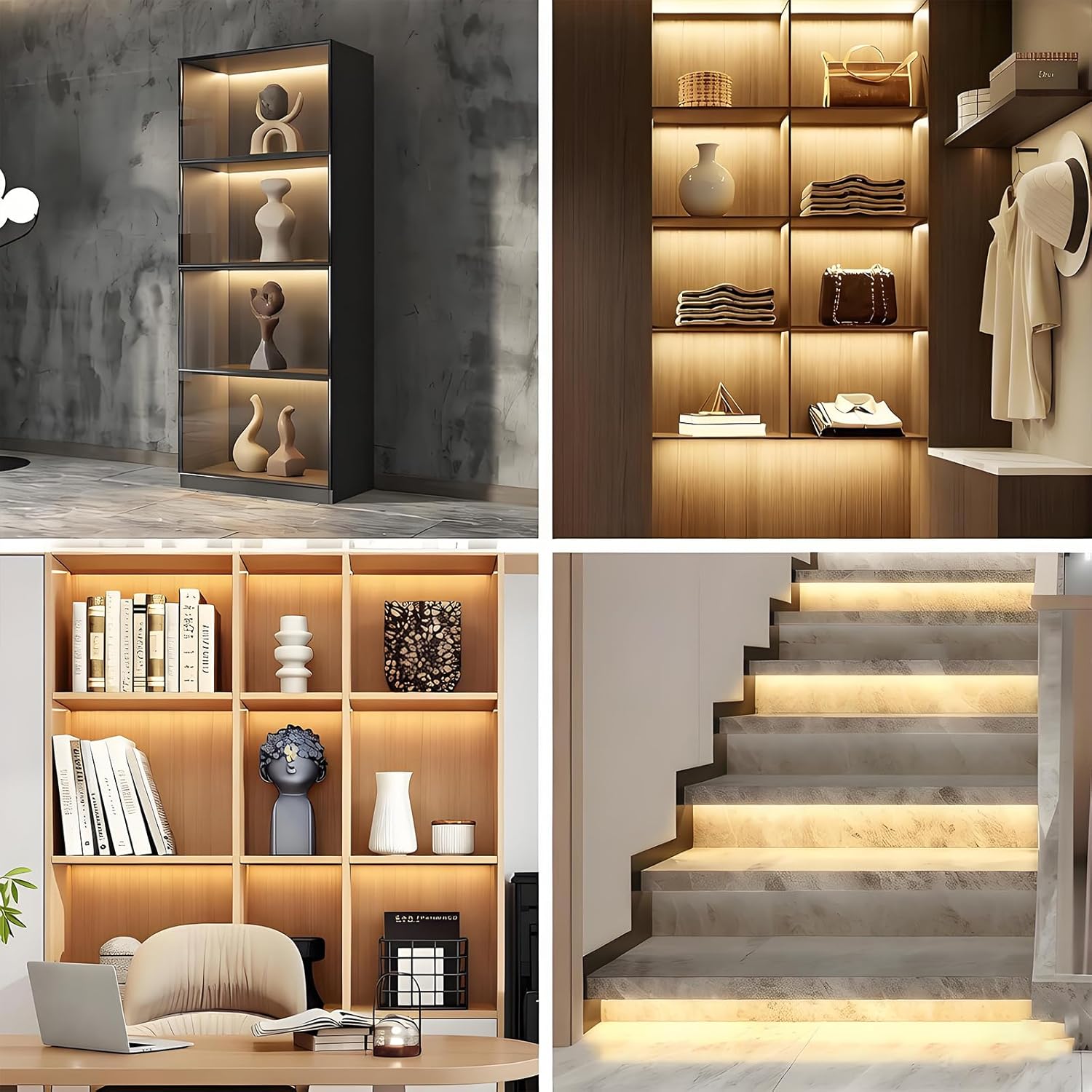 WOBANE LED Shelf Light, LED Closet Light Kit, 4PCS 20inch Pre-Cut Strip Bars, Designed for Shelves,Display Case, Bookshelf, in Cabinet Lighting, 2700K Warm White