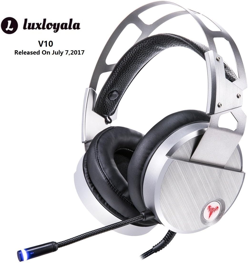 USB Gaming Headphone for Gamer Over Ear, Surround Stereo Sound Game Headset, Metal Steel Headband Strip Gaming Headset, Noise Isolating, Wired Headset With LED Mic for Windows PC Laptops MAC Computer