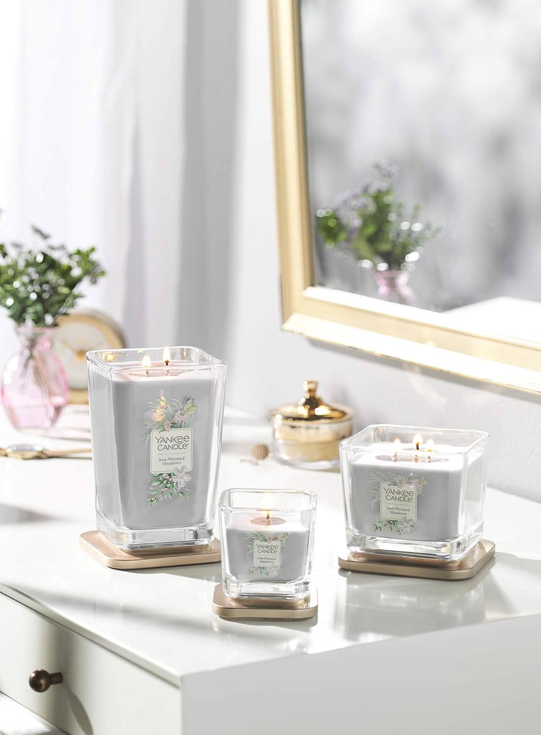 Yankee Candle Elevation Collection with Platform Lid Sunwarmed Meadow Scented Candle, Large 2-Wick, 80 Hour Burn Time